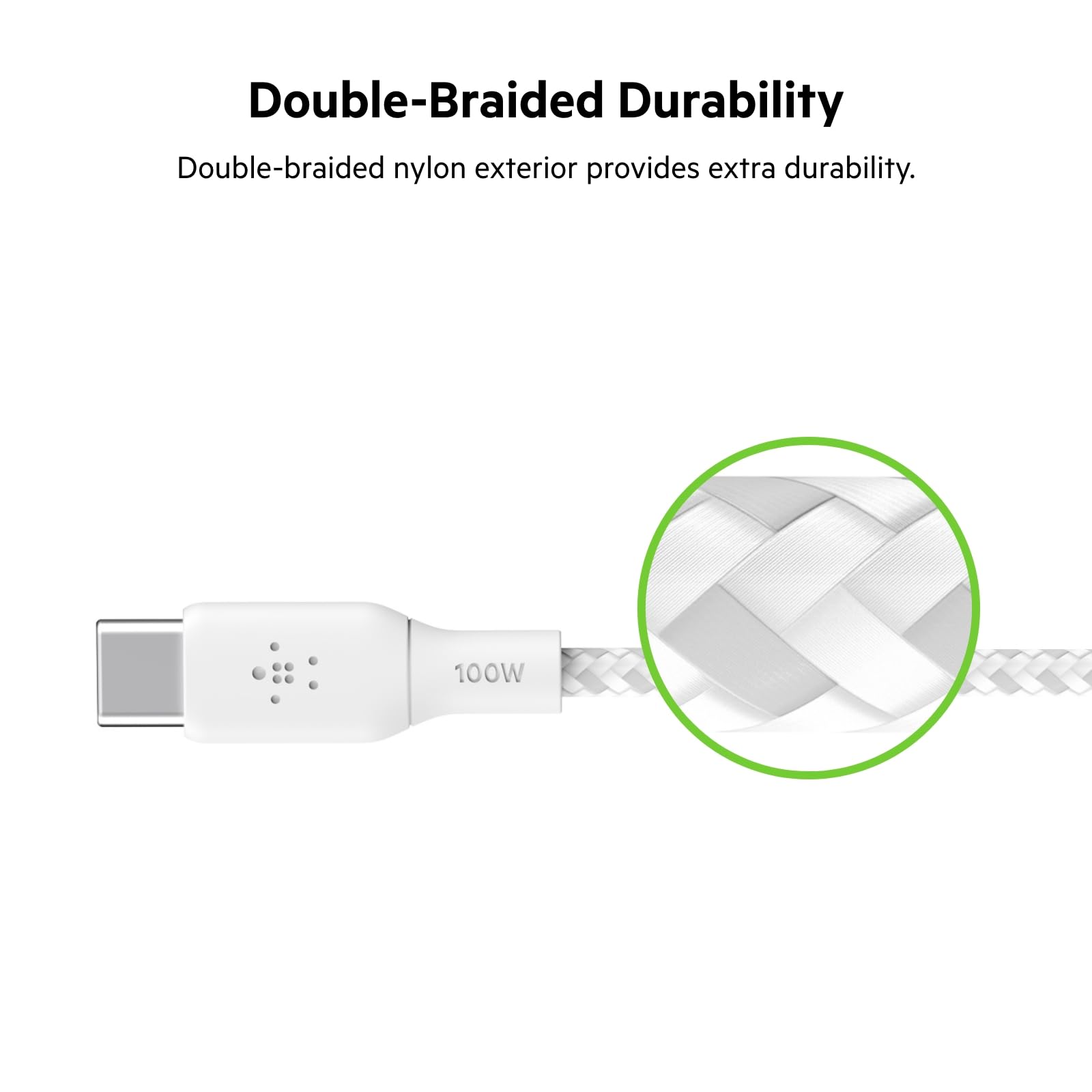 Belkin USB C to USB C Cable, BoostCharge Braided Power Cable (2M/6.6ft), Fast Charging Cable w/ 100W Power Delivery, USB IF Certified for iPhone 16, MacBook, Chromebook, Galaxy & More   White (2 Pack)