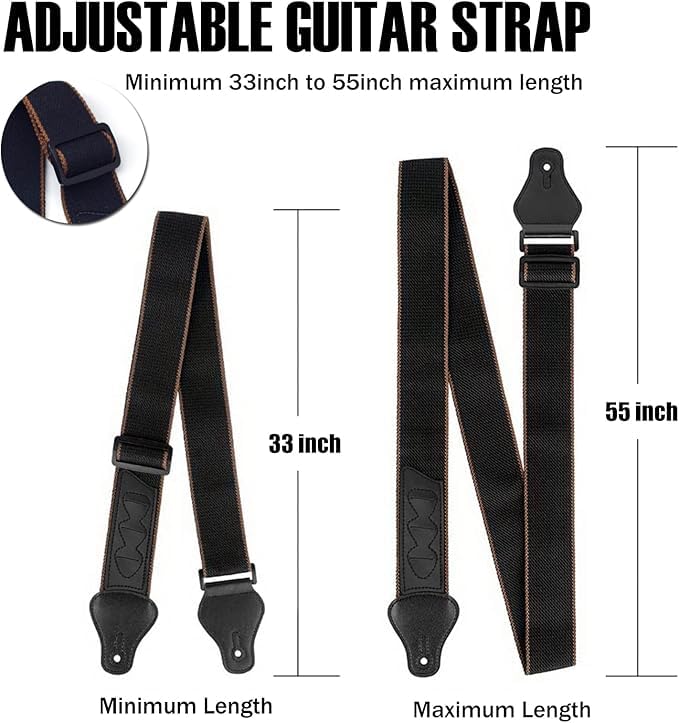 Rotopata Guitar Strap With Pick Holders, 2 Buttons 2 Locks 3 Guitar Picks, Cotton Strap With Pu Leather Ends, Length Adjustable(