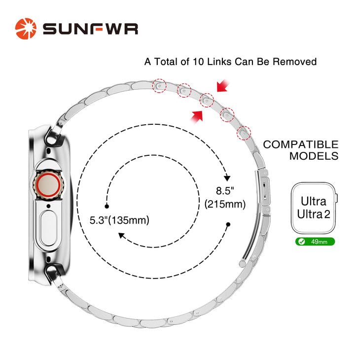 Sunfwr Compatible With Apple Watch Band 49Mm For Men Women, Stainless Steel Metal Iwatch Band With Case For Apple Watch Ultra/Ul
