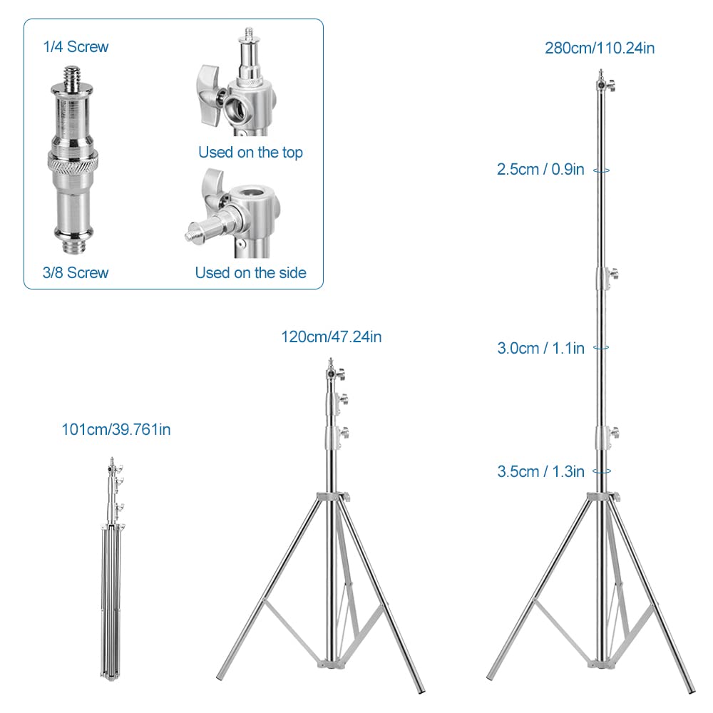 Heavy Duty Light Stand Tripod Stand For Photography, 9.19 Feet/2.8M Stainless Steel Light Tripods For Softbox, Speedlight, Strob