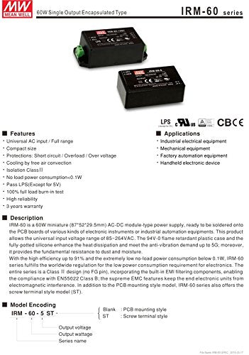 Industrial Open Frame 60W 12V 5A Irm 60 12St Meanwell Ac Dc Smps Irm 60 Series Mean Well Switching Power Supply