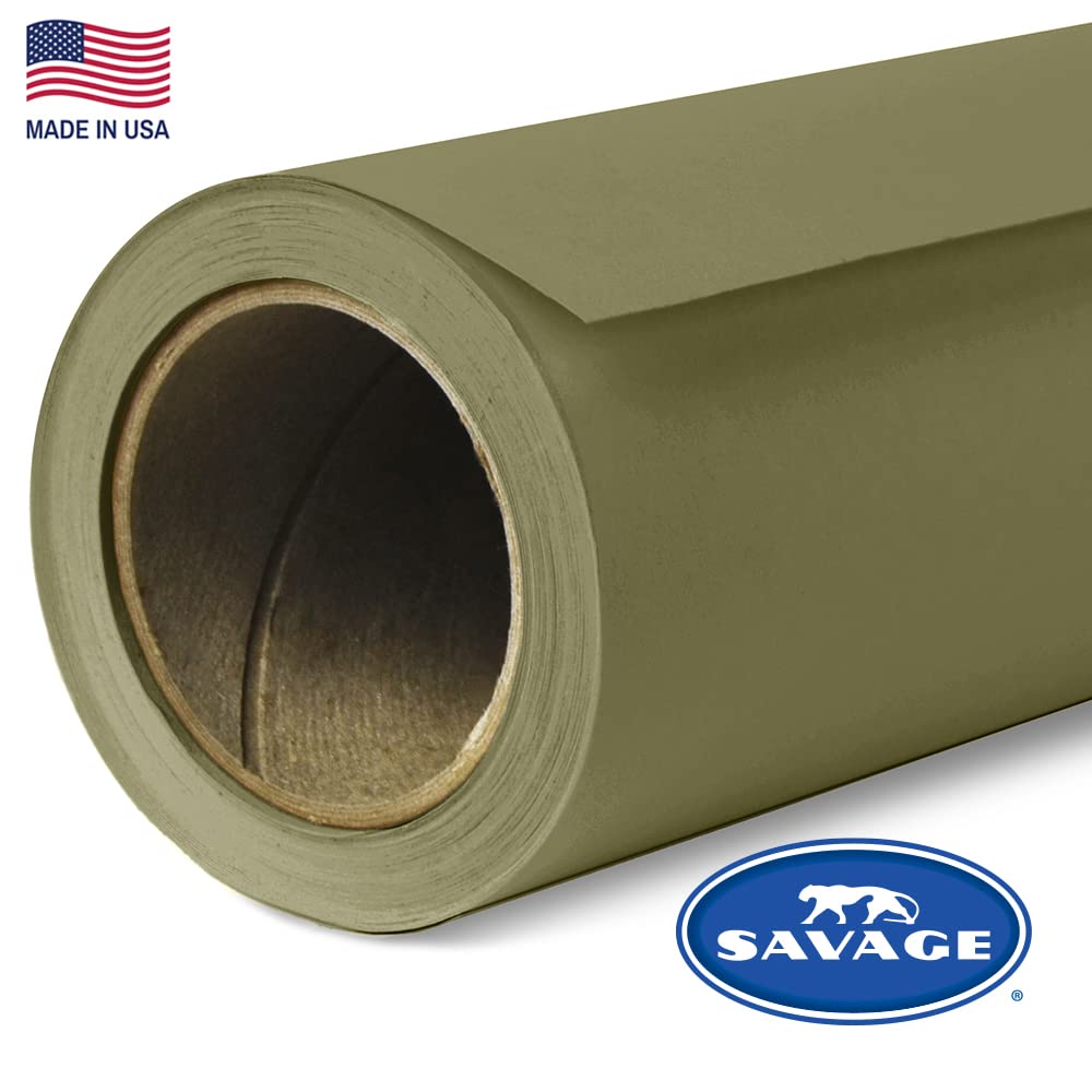 Savage Seamless Paper Photography Backdrop   Color #34 Olive Green, Size 107 Inches Wide X 36 Feet Long, Backdrop For Youtube Videos, Streaming, Interviews And Portraits   Made In Usa