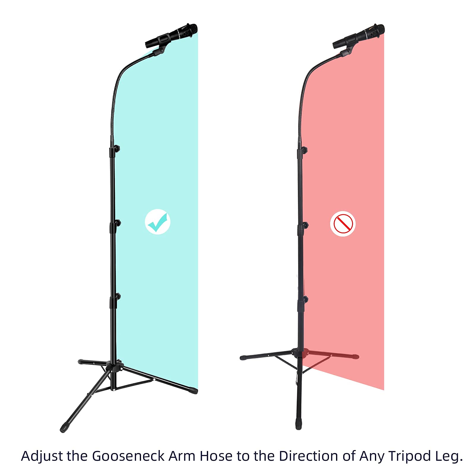 Mic Stand Boom Microphone Stands Tripod Gooseneck Mic Arm Stand Height Adjustable 3'  6' With Mic Clips And 3/8''   5/8'' Adapte