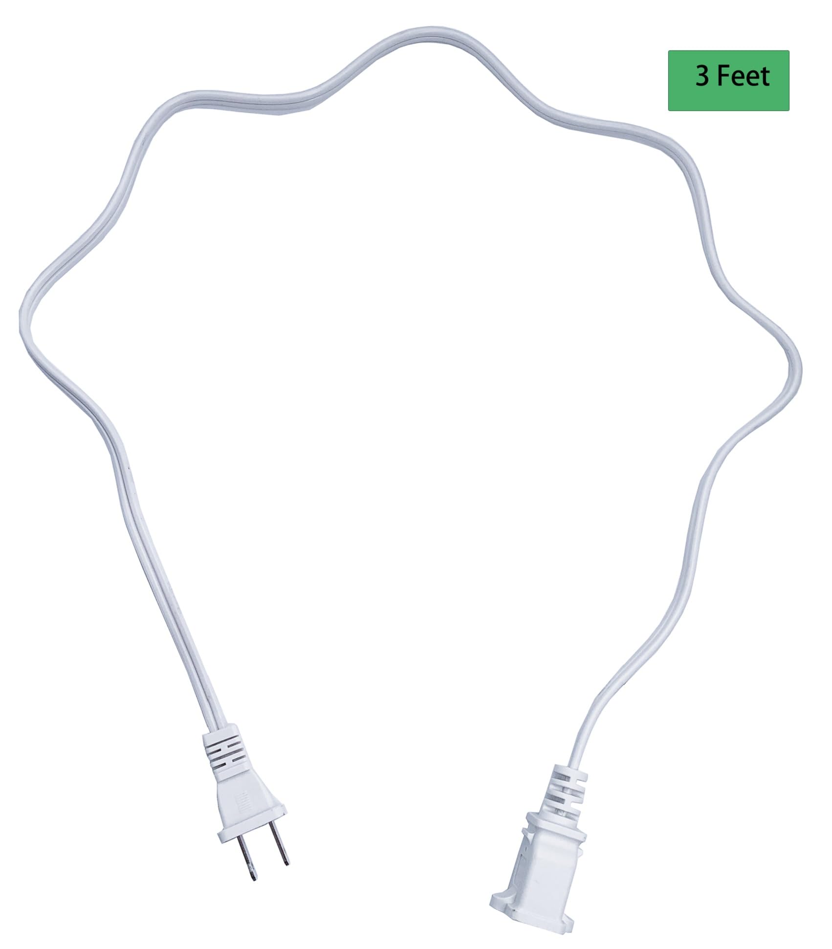 3 Foot Extension Cord, 2 Prong Small Ac Power Cord White, 18 Awg Power Cable For Indoor Use, Male To Female Extension Cord, Nema