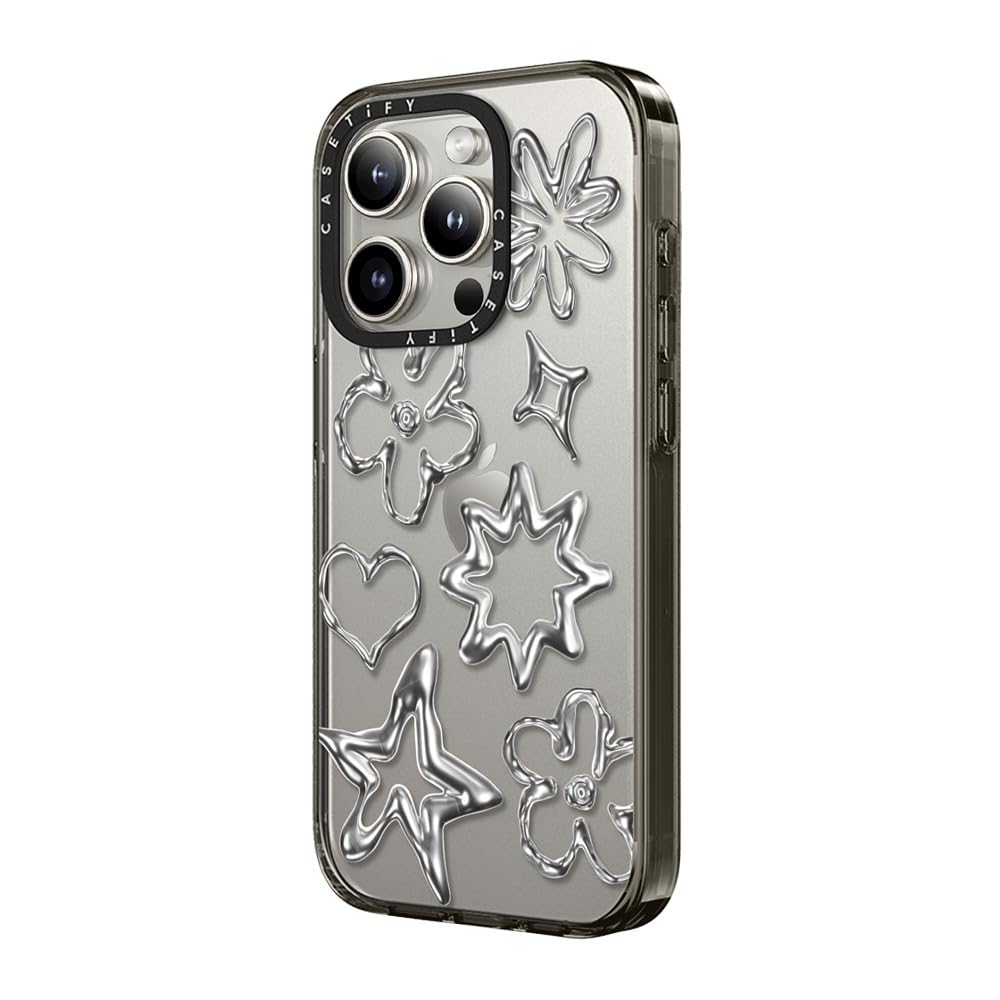 Casetify Compact Iphone 15 Pro Max Case [2X Military Grade Drop Tested / 4Ft Drop Protection]   Stars Prints   Chrome Doodles