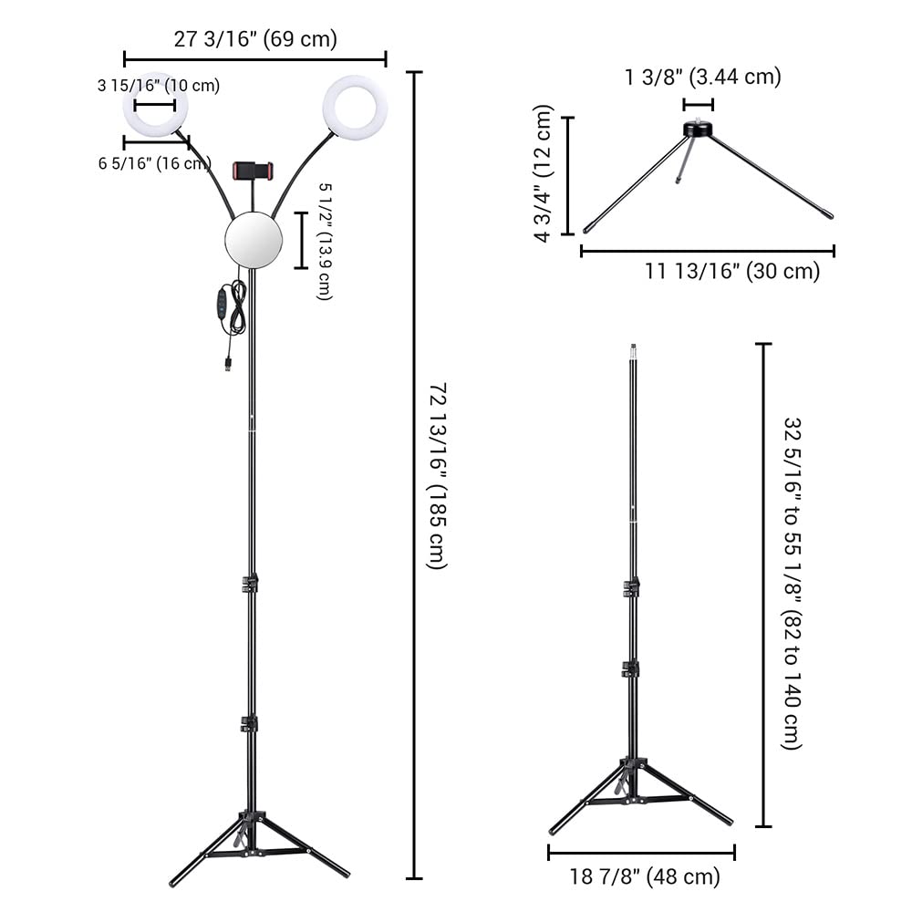 Aw 7Inch Rgb Dual Led Ring Light 12 Light Modes 3200 6500K Remote Control With Tripod Stand Mirror Phone Holder Easy Setup For L