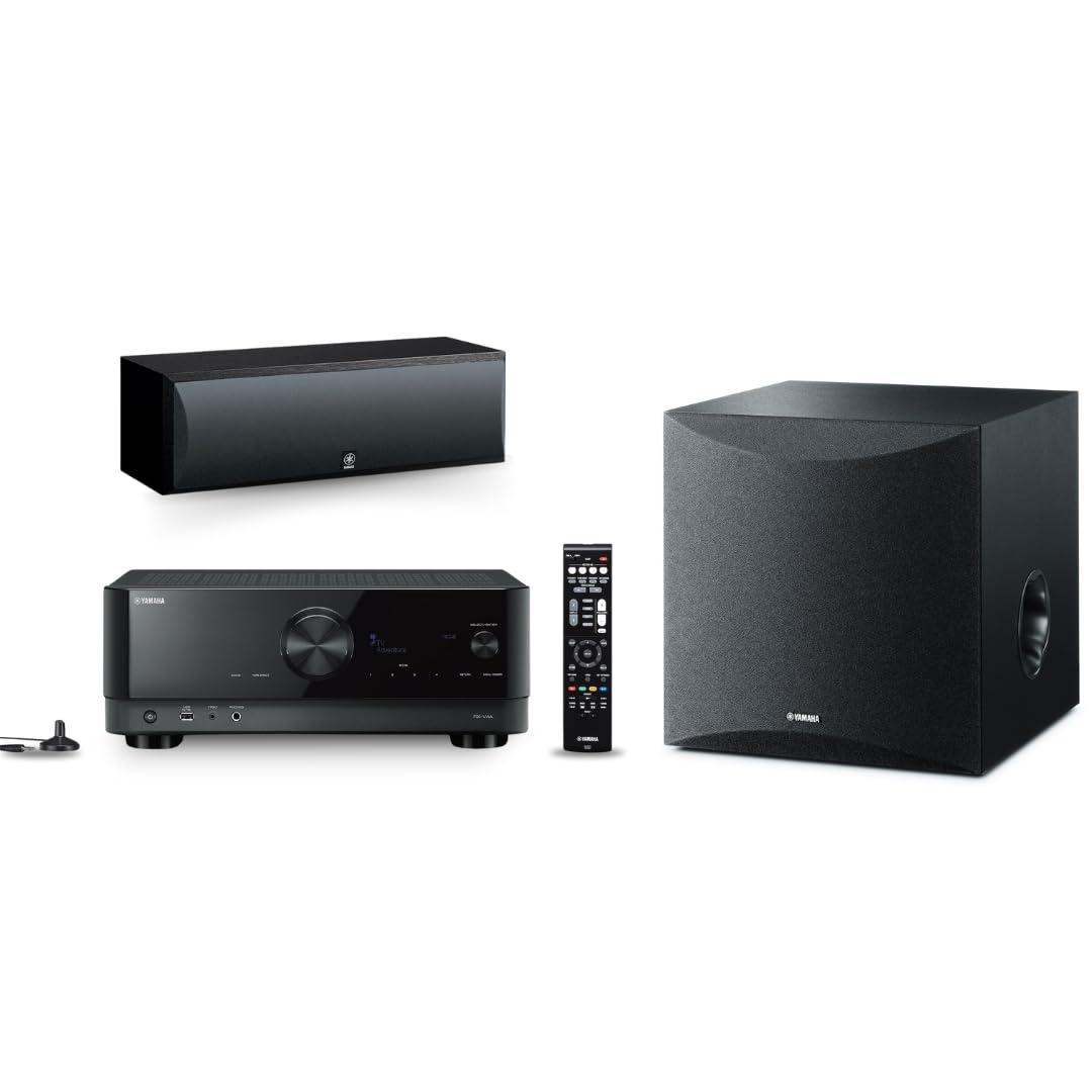 Yamaha Rx V4A 5.2 Channel Av Receiver + Ns Sw050Bl 8'' 100W Powered Subwoofer + Ns C210Bl Center Channel Speaker (Black) Bundle