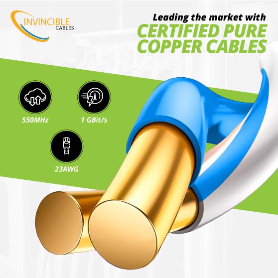 Invincible Cables Cat6 Outdoor (Cmx) 1000Ft Cable | 100% Solid Copper Conductors | 550 Mhz, 23Awg 4 Pair, Utp | Poe++ Compatible