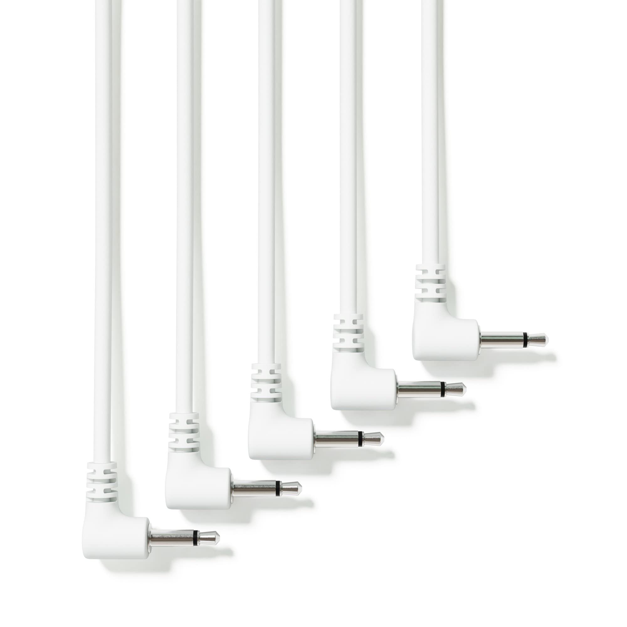 ExcelValley - 5-Pack - Right Angle Mono Modular Patch Cables - 3.5mm 1/8 Eurorack Synthesizer [White | 90 cm - 35.43]