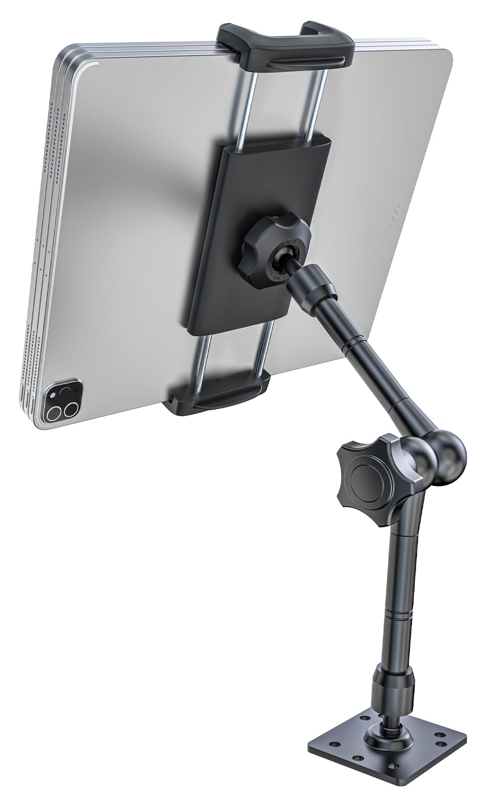 Kolasels Industrial Tablet Holder For Car/Truck/Vehicle [Metal Magic Arm] Heavy Duty Drill Base Tablet Car Mount For Dashboard/B