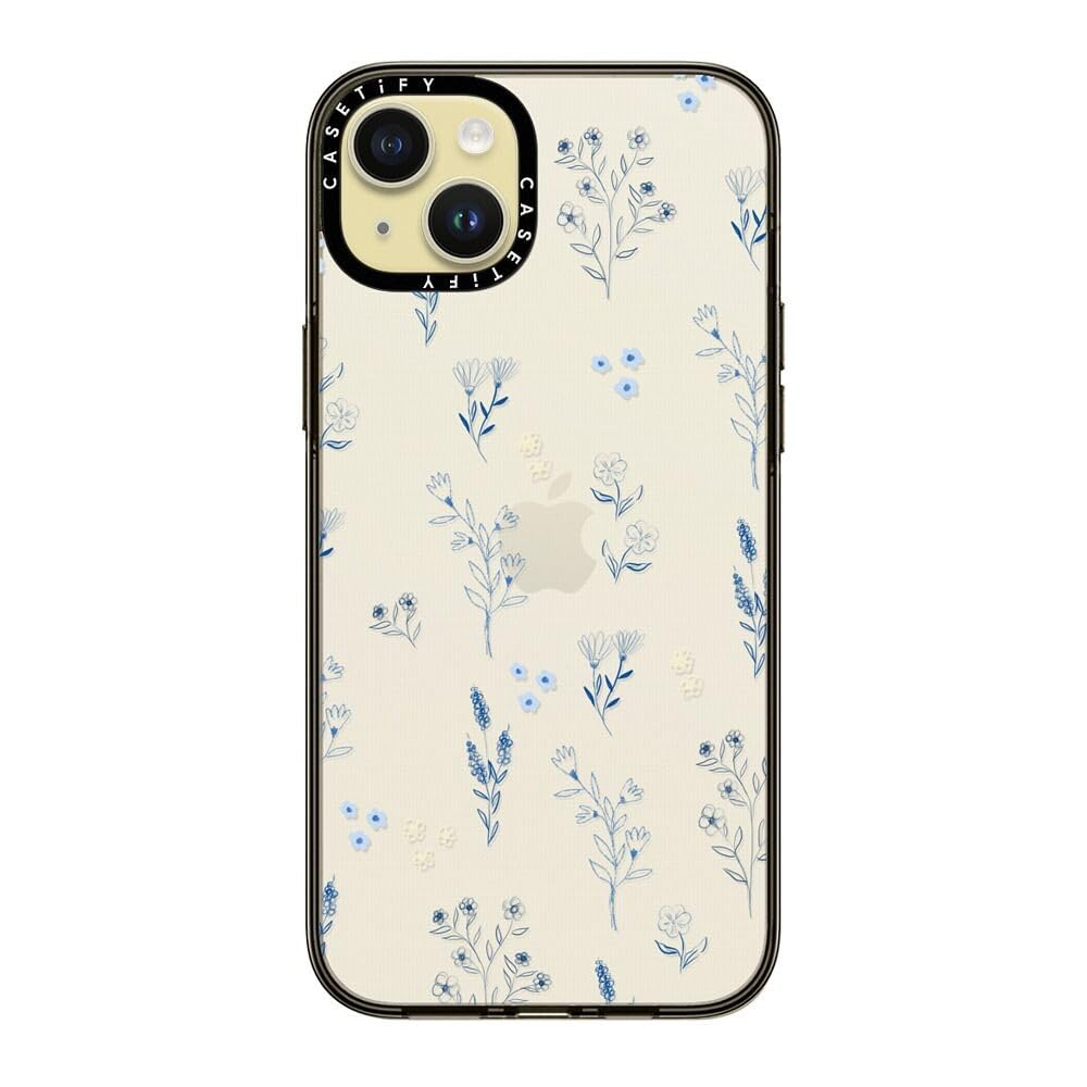Casetify Compact Case For Iphone 15 Plus [2X Military Grade Drop Tested / 4Ft Drop Protection]   Small Blue Flowers   Clear Blac