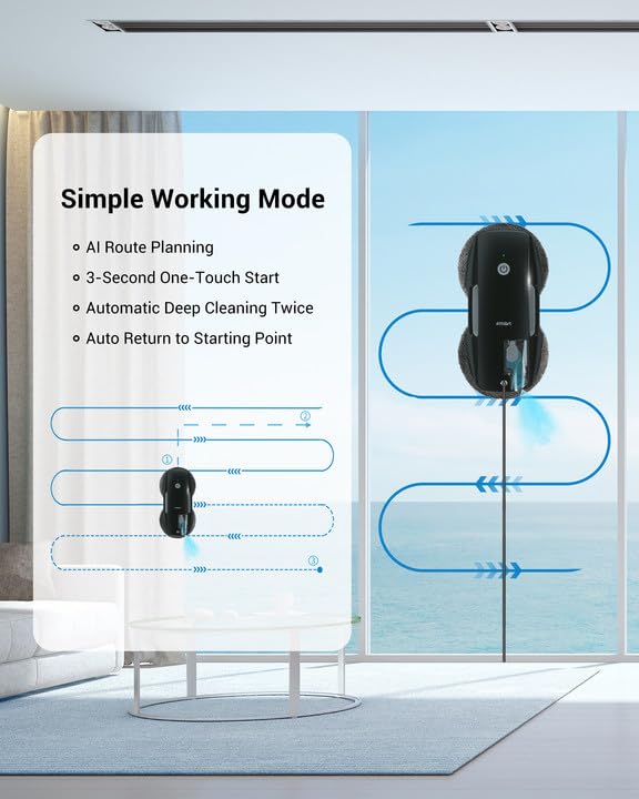 Fmart T9Pro Window Cleaning Robot   3800Pa, Ultrasonic Water Spray, Ai Path Planning, Ai Edge Detection Window Cleaner Robotic V