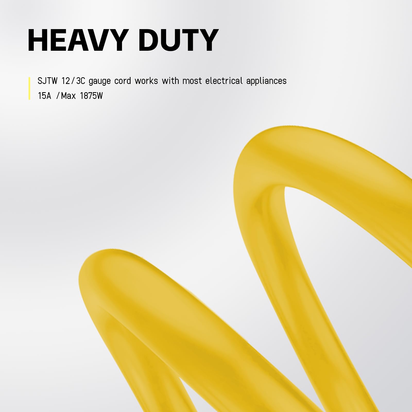 Ep 50 Ft Lighted Outdoor Extension Cord   12/3 Sjtw Heavy Duty Yellow Extension Cable With 3 Prong Grounded Plug   15Amp Power C
