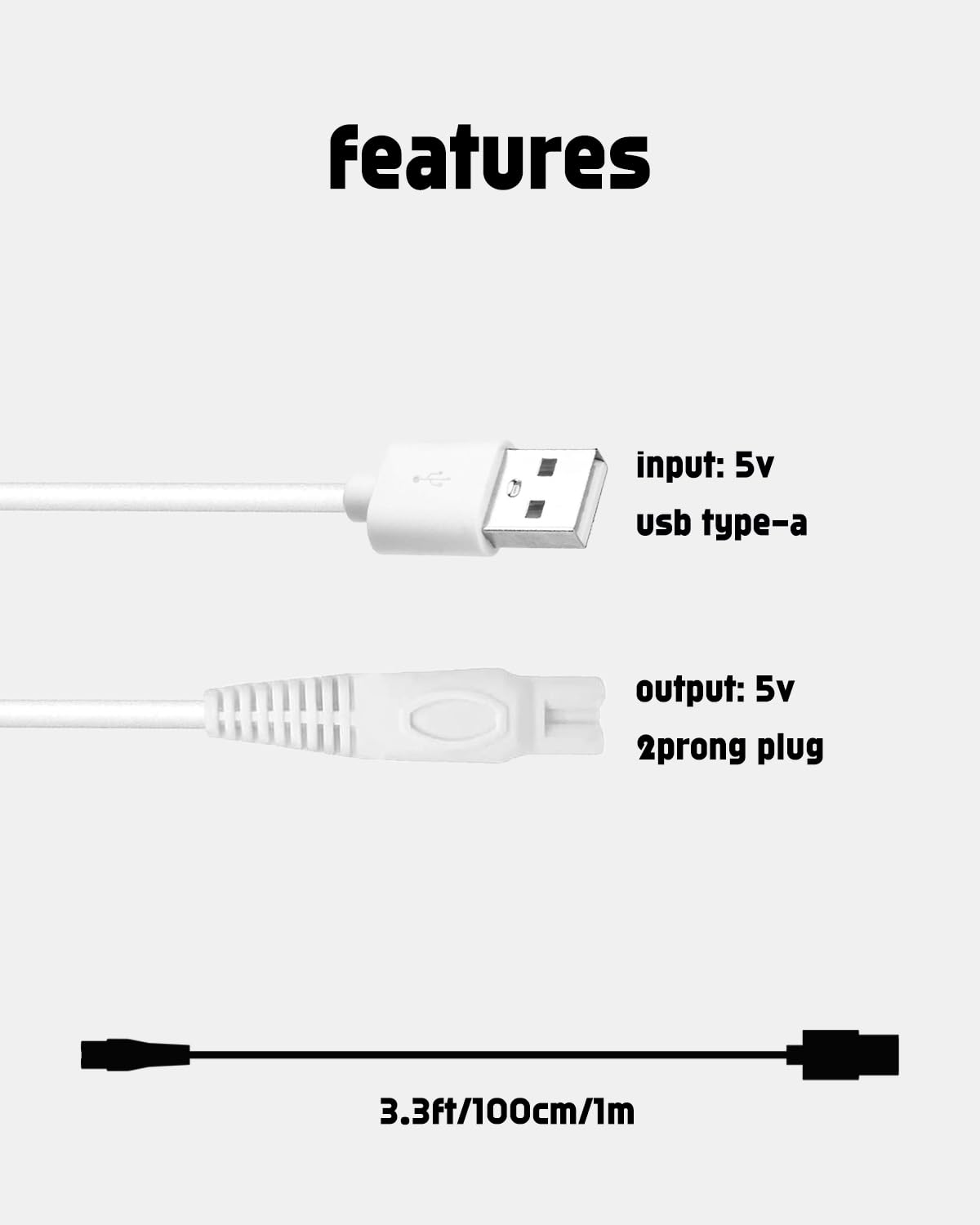 Uijino 5V Charger Compatible With Krovena Women Electric Shaver, Usb Charging Cable For Waterproof Razor, 1 Cleaning Brush, 3.3F