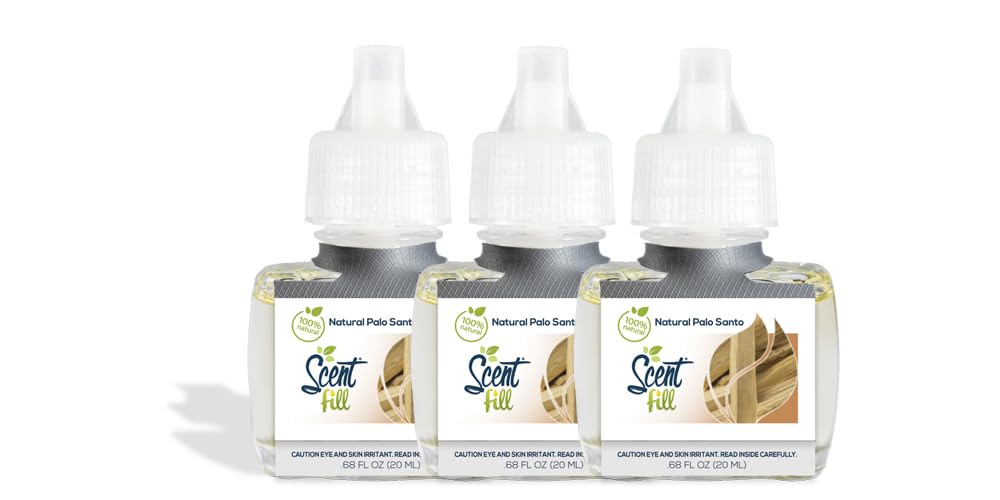 Scent Fill 100% Natural Palo Santo Plug In Air Freshener, Scented Oil Refills, 3 Refills