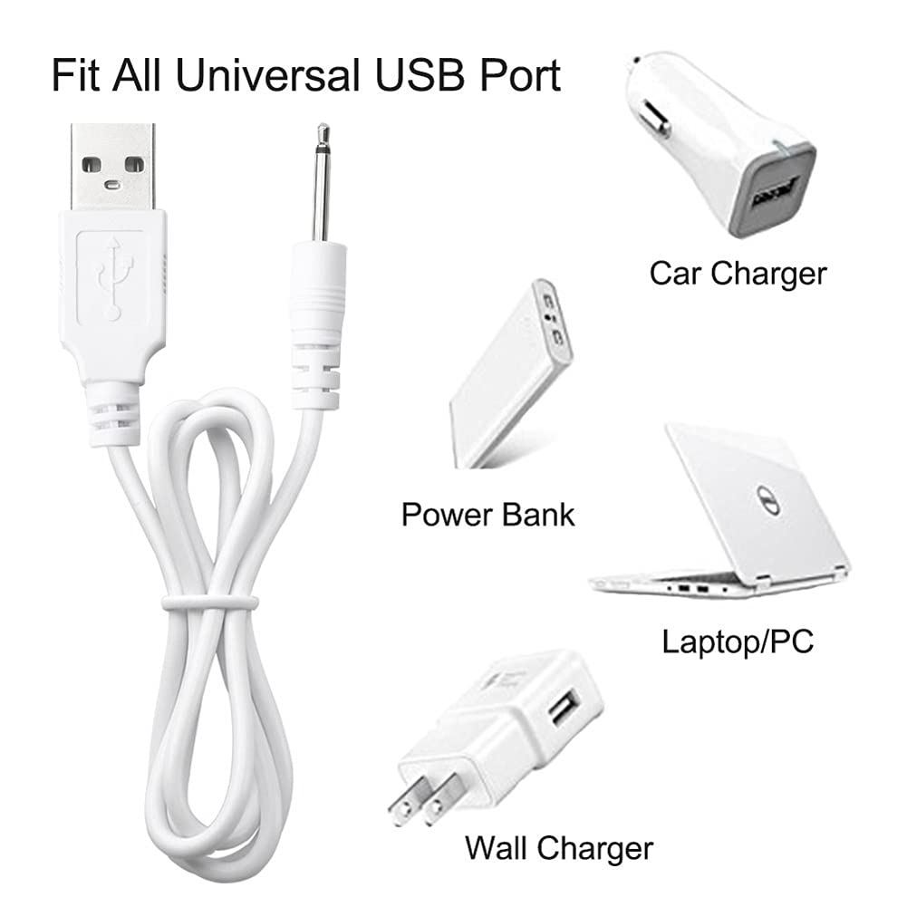 SEXBAY DC Charging Cable USB Cord for Wand Massagers - 2.5mm, 27" PVC, USB-2