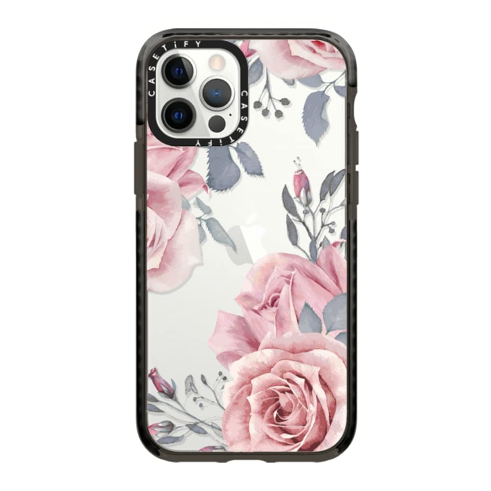 Casetify Impact Case For Iphone 12 Iphone 12 Pro   Stop And Smell The Roses   Clear Black
