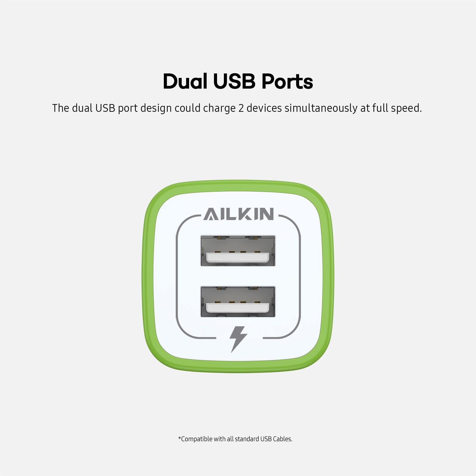 Usb Wall Charger, [2 Pack] 2.1A Ailkin 2 Port Usb Phone Charger Block Plug Power Adapter Charging Base For Iphone 15 14 Plus/Min