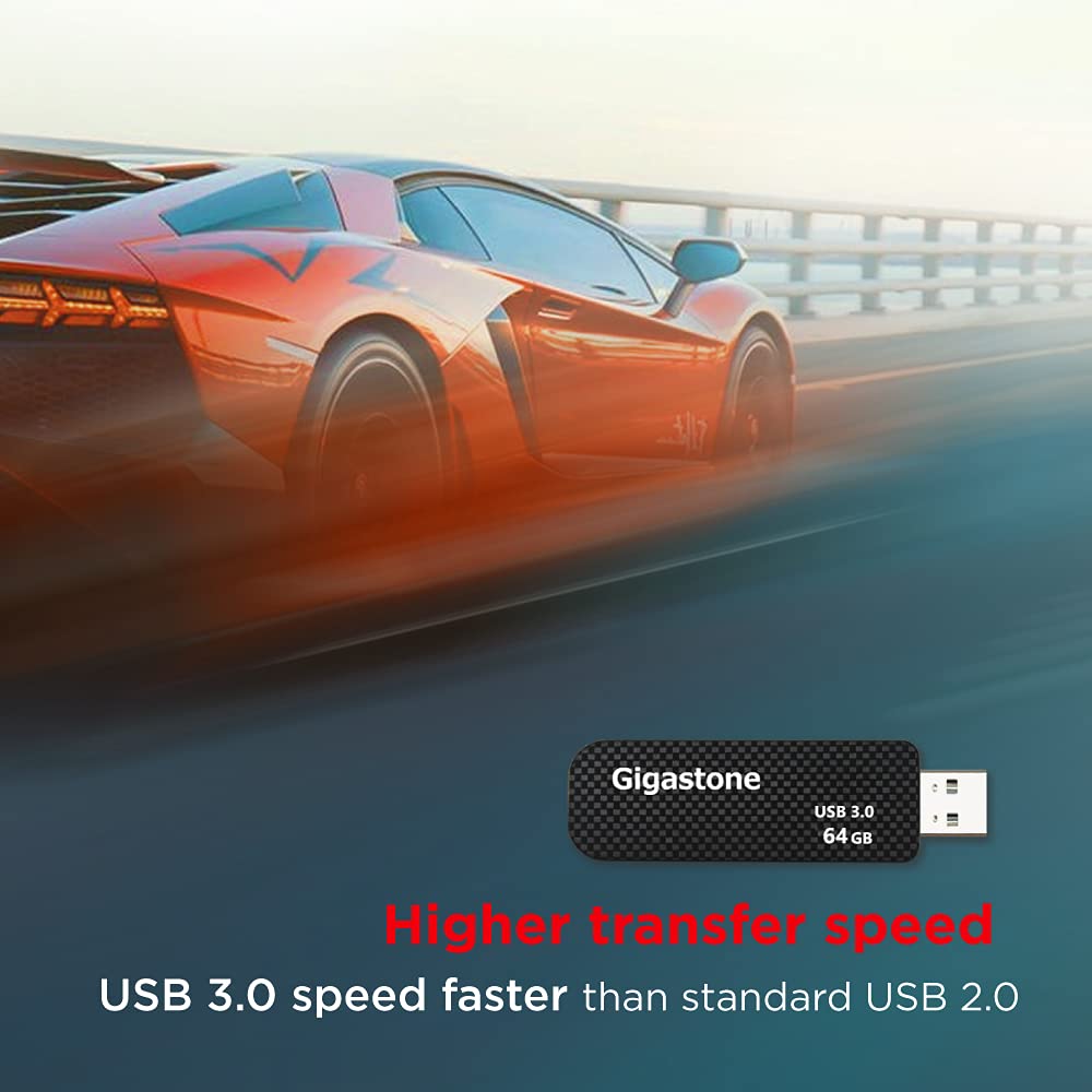 Gigastone Z30 64Gb Usb3.0 Flash Drive, Capless Retractable Design Pen Drive, Carbon Fiber Style, Reliable Performance & Durable