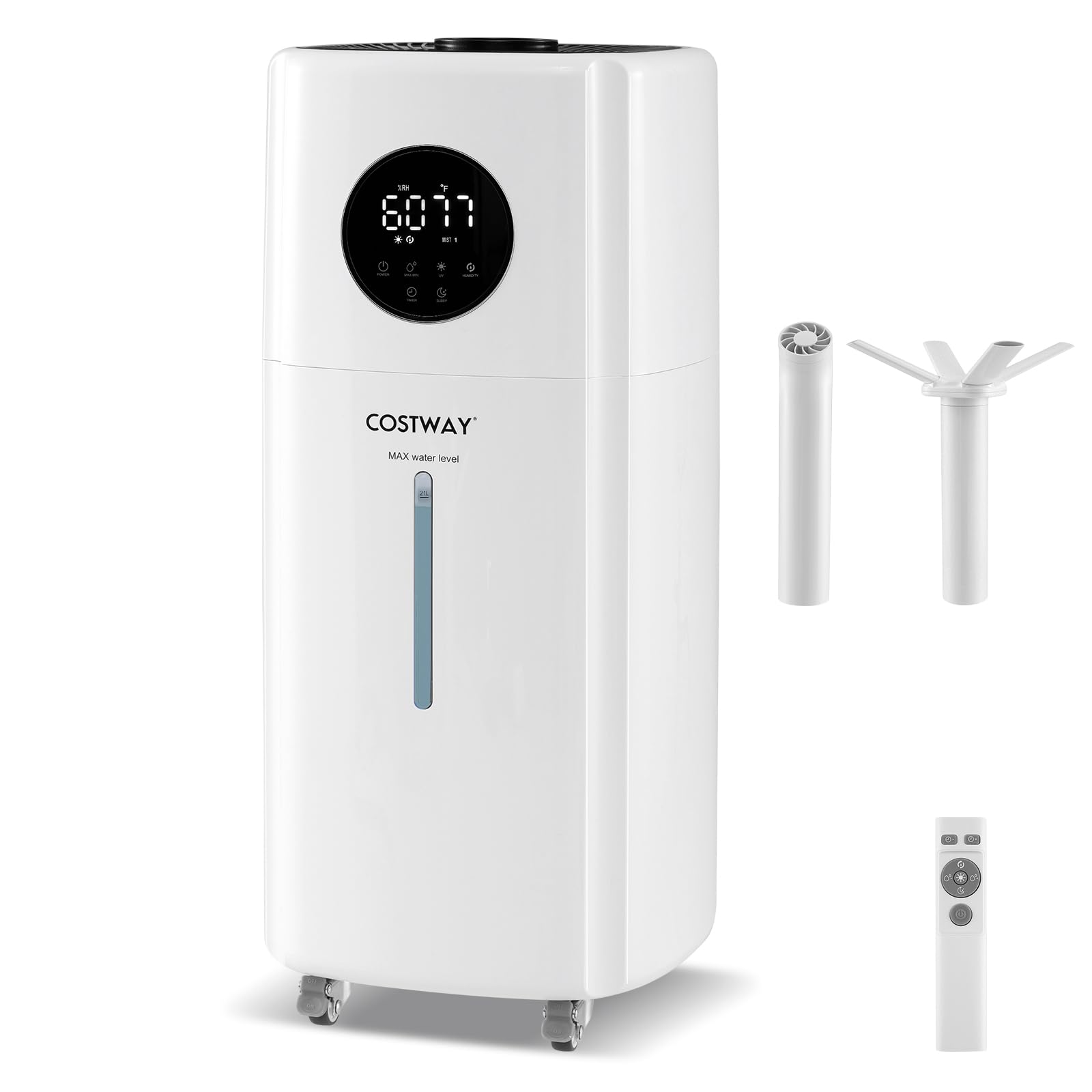 Costway 21L Humidifier For Large Room, 5Gal Whole House Ultrasonic Humidifier With 3 Mist Levels, Extension Tube, 360 Nozzles &