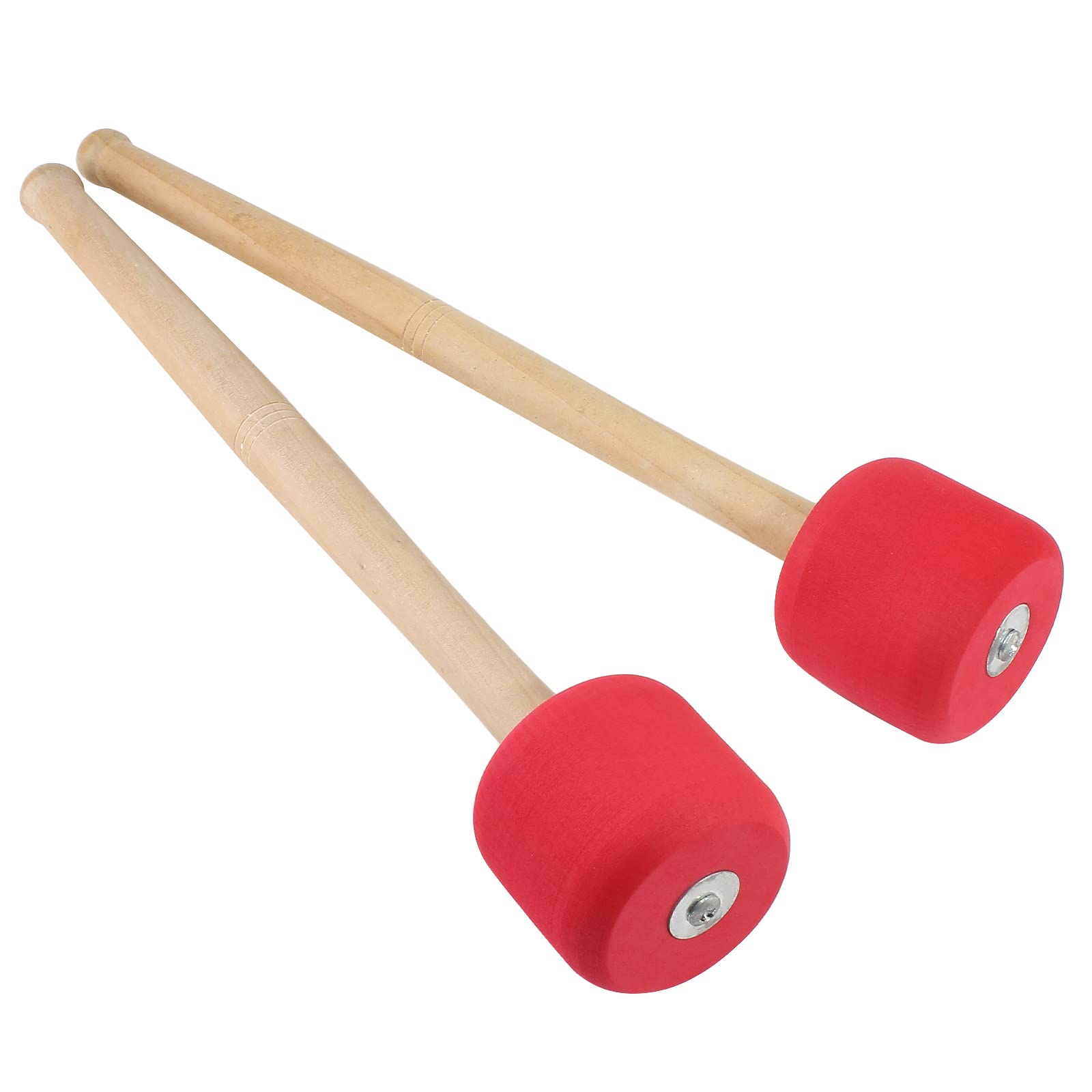 Murtenze 2Pack 12.8'' Bass Drum Mallet Drum Stick, Wool Felt Head Mallets Percussion Instrument Band Accessory (Red)