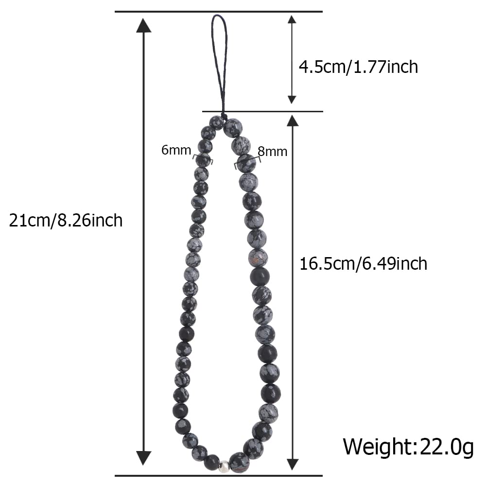 C&L Accessories Beaded Phone Charm Cell Phone Lanyard Wrist Strap Handmade Natural Gemstone (Snowflake Obsidian)