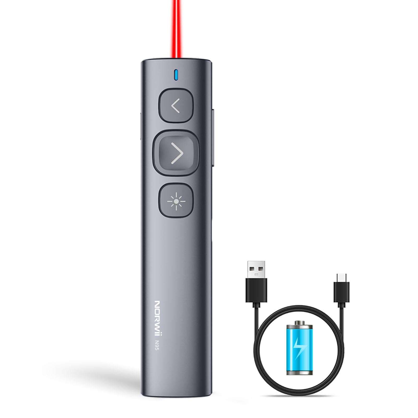 Norwii N95 Presentation Clicker, PowerPoint Clicker for Presentation Remote, Rechargeable Wireless Presenter Pointer, Slide Adva