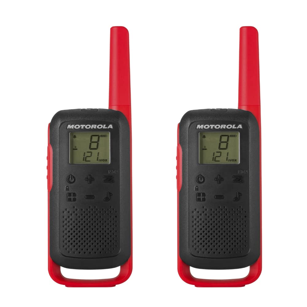 Motorola Solutions, Portable Frs, T210, Talkabout, Two Way Radios, Rechargeable, 22 Channel, 20 Mile, Black W/Red, 2 Pack