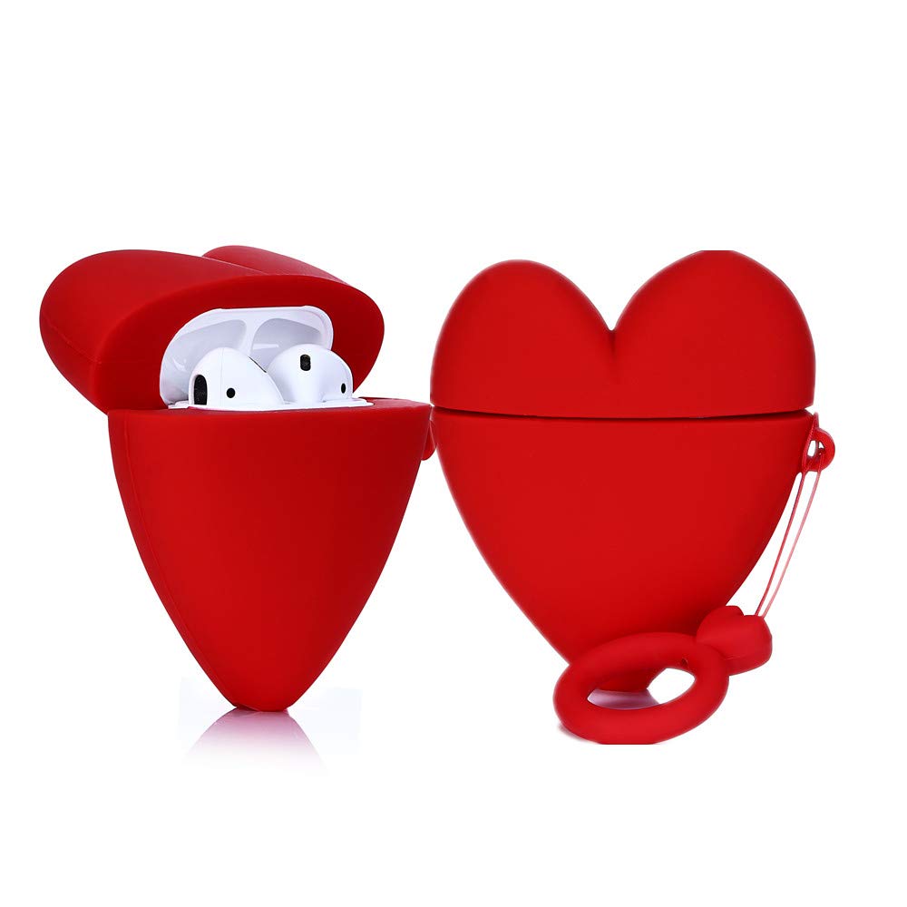 LEWOTE Silicone Case Cover Compatible for Apple Airpods 1&2[Funny Design][Best Gift for Girls Kids or Woman](Love Heart Red)