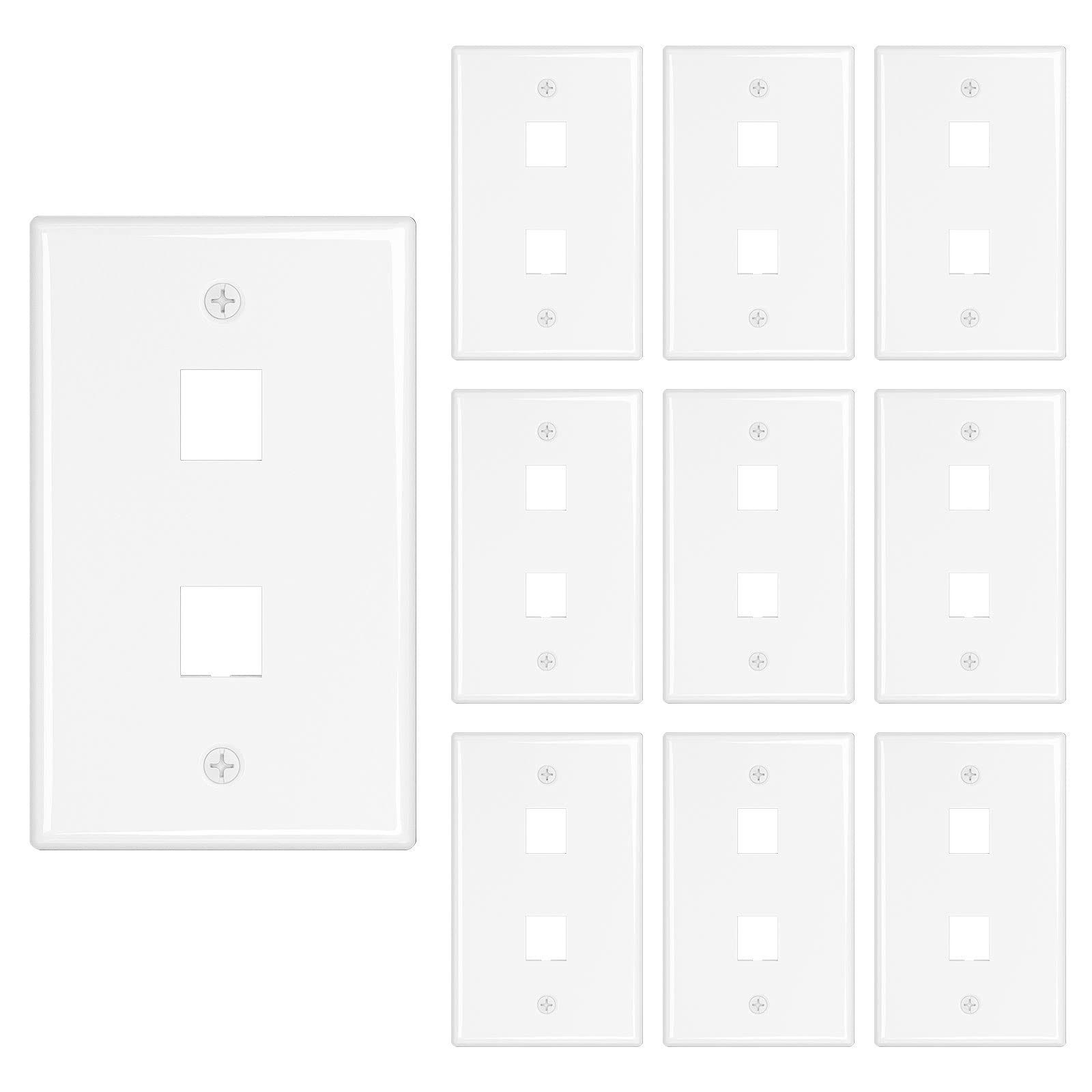Iwillink 2 Port Keystone Jack Wall Plate 10 Pack, Low Profile Ethernet Wall Plate Single Gang Wall Plates For Keystone Jack, Whi
