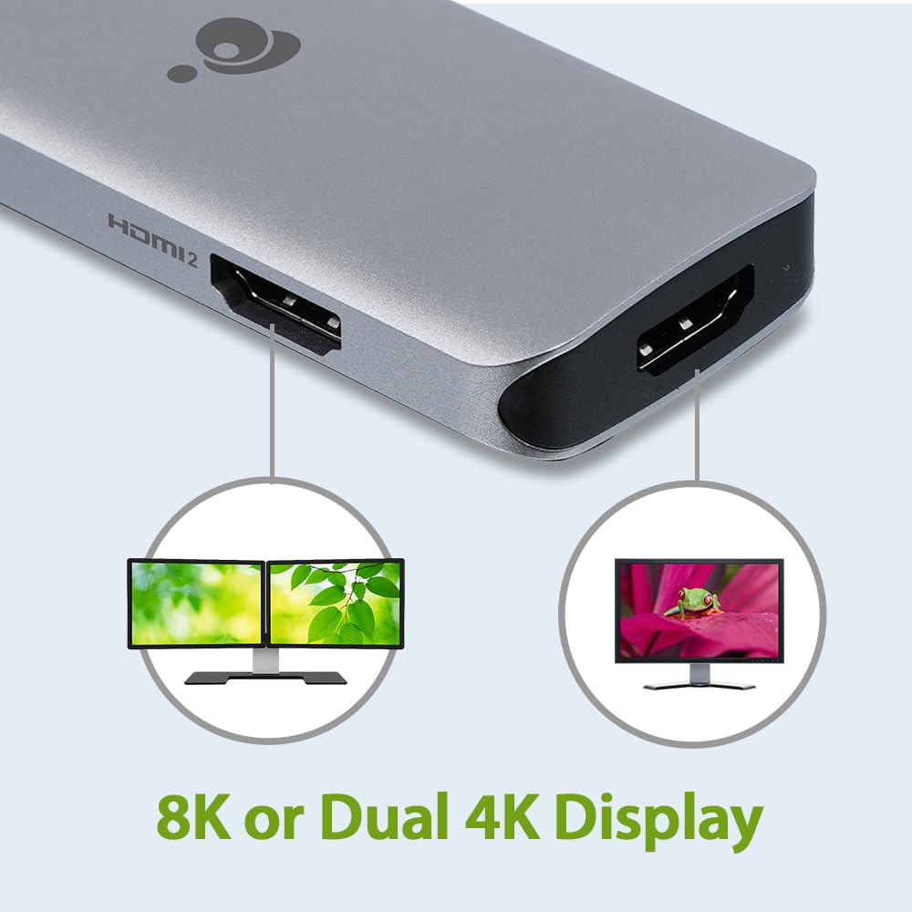 Iogear Usb-C 6-In-1 Travel Dock 8K Single Monitor Nano Dock Pro Up To 4K In Dual Display Mode, Dual Monitors Thunderbolt 3 4 Com