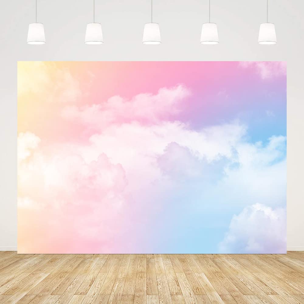 Ablin 7X5Ft Pink Clouds Photography Backdrop For Party Rainbow Cloud Abstract Sky Photography Background For Wedding Baby Shower