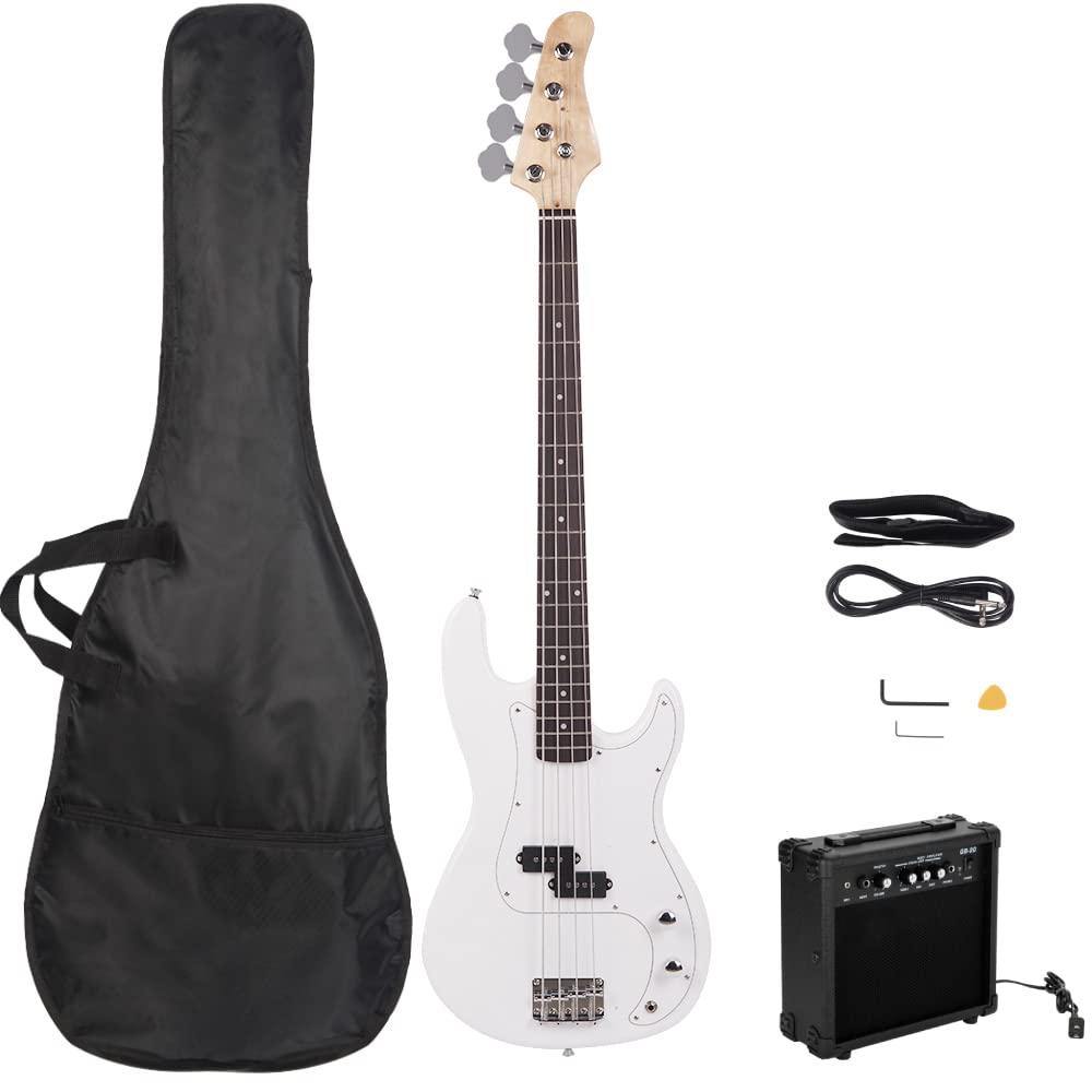 Ktaxon 4 String Electric Bass Guitar, Pb Style Full Size Standard Right Handed Beginner Kit With 20W Amp Gig Bag Strap For Kids 