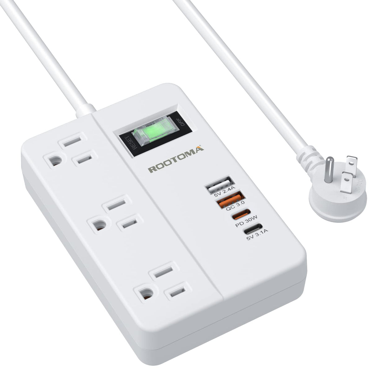 Rootoma Pd 30W Usb C Surge Protector Power Strip, Fast Charging Station 2 Usb A & 2 Usb C, 3 Ac Outlets, 5Ft Extension Cord With
