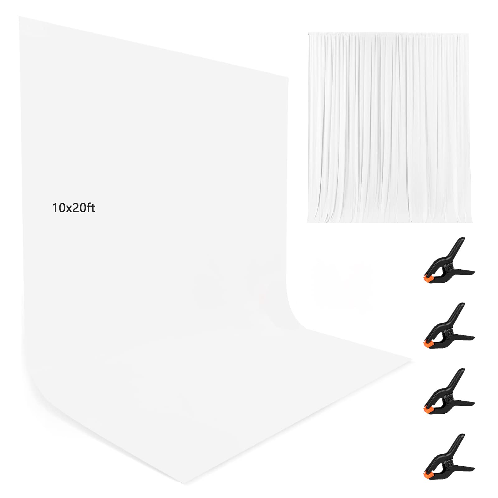 10X20Ft White Photo Backdrops For Photography, Lcuirc Two Rod Pocket White Backdrops Curtain For Parties, Polyester White Backgr