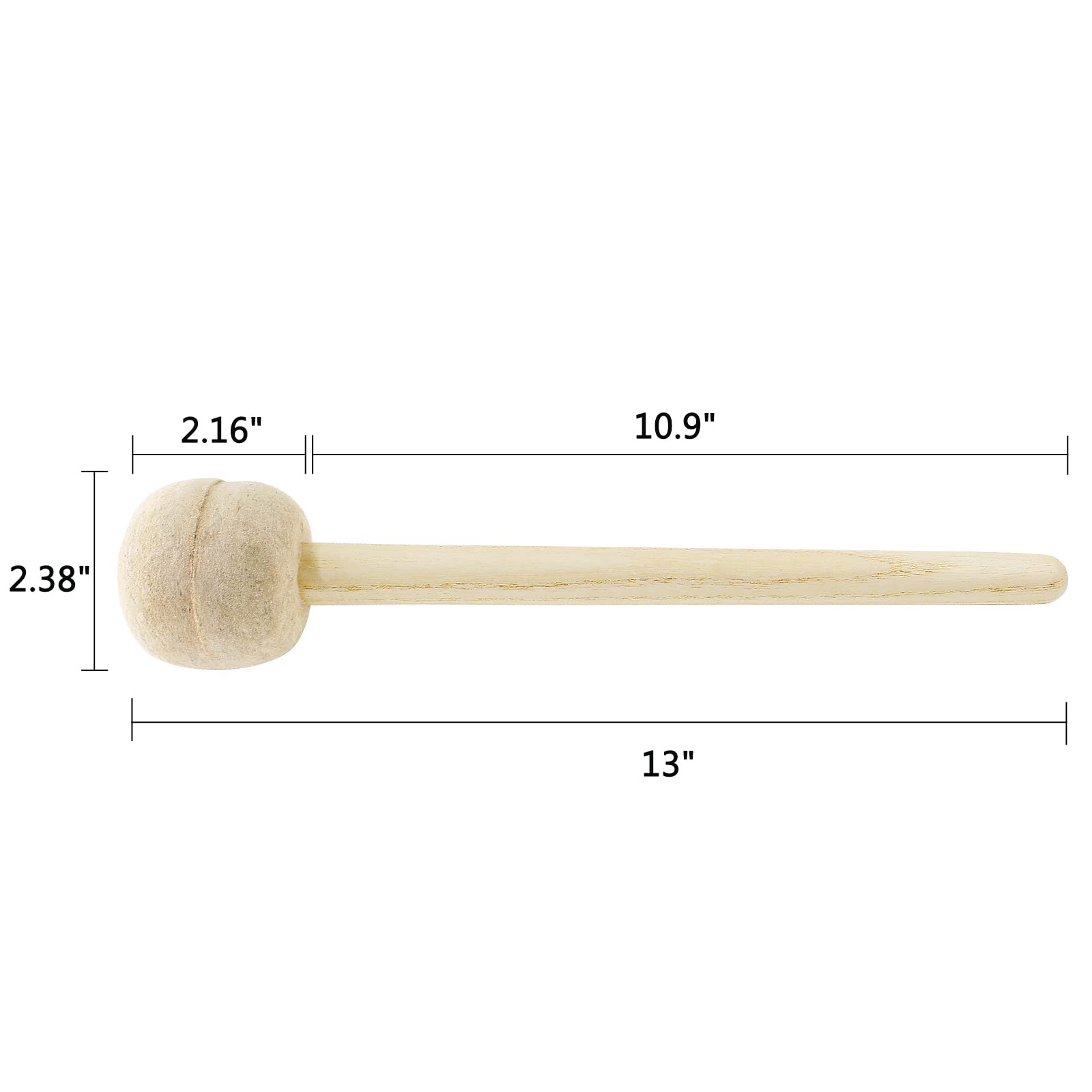 Biaungdo 2 Pack Drum Mallet, 13'' Wool Felt Drum Stick, Bass Drum Mallet Drum Stick, Anti Slip Bass Percussion Sticks, Beige