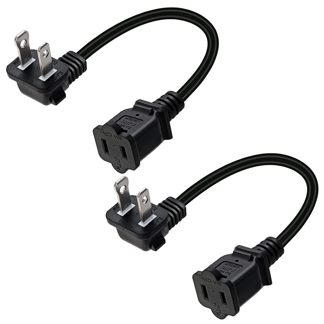 Toptekits 2 Pack 90 Degree Polarized Usa Outlet Saver Power Extension Cord Cable 125V 10A 2 Prong 2 Outlets For Nema 5 15P To Ne