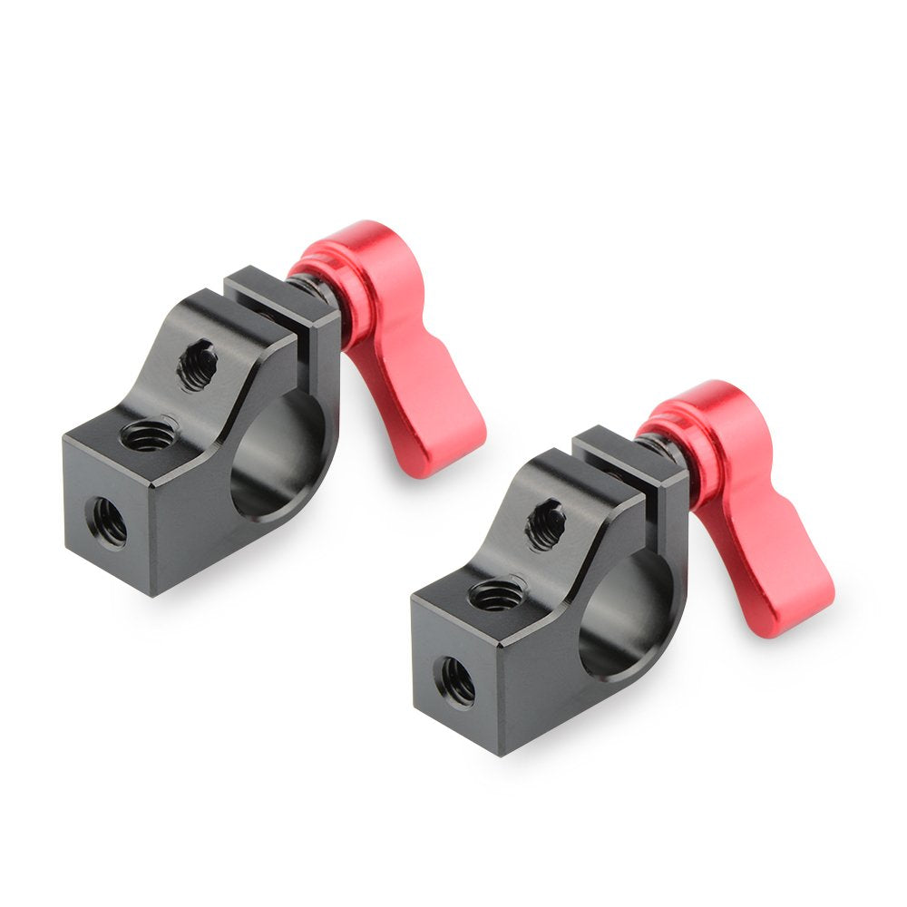 CAMVATE 15mm Single Rod Clamp with two 1/4-20 Screw hole for Camera DSLR Rail System(Red, 2 Pieses) - 1781