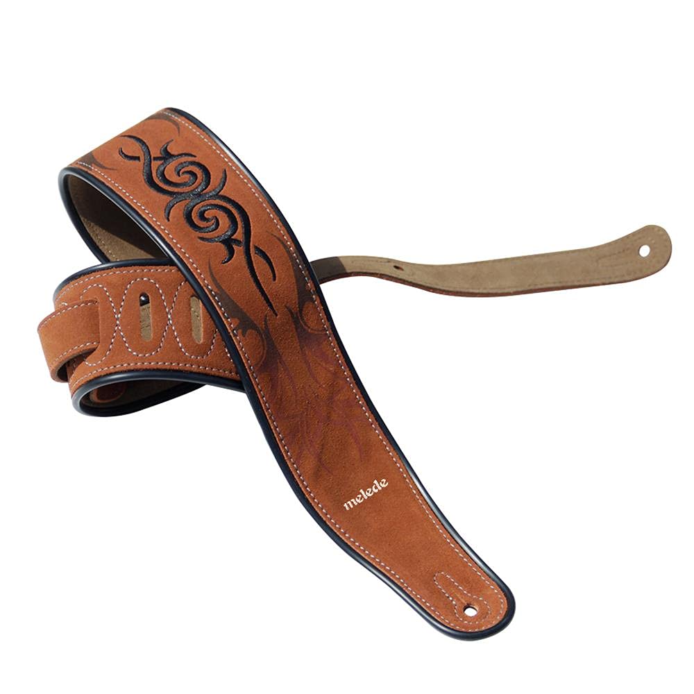 Yueko Leathers Deluxe Soft Italian Leather Guitar Strap, Super Soft Suede Backing, 25 Inches Wide, Adjustable Length From 435 To
