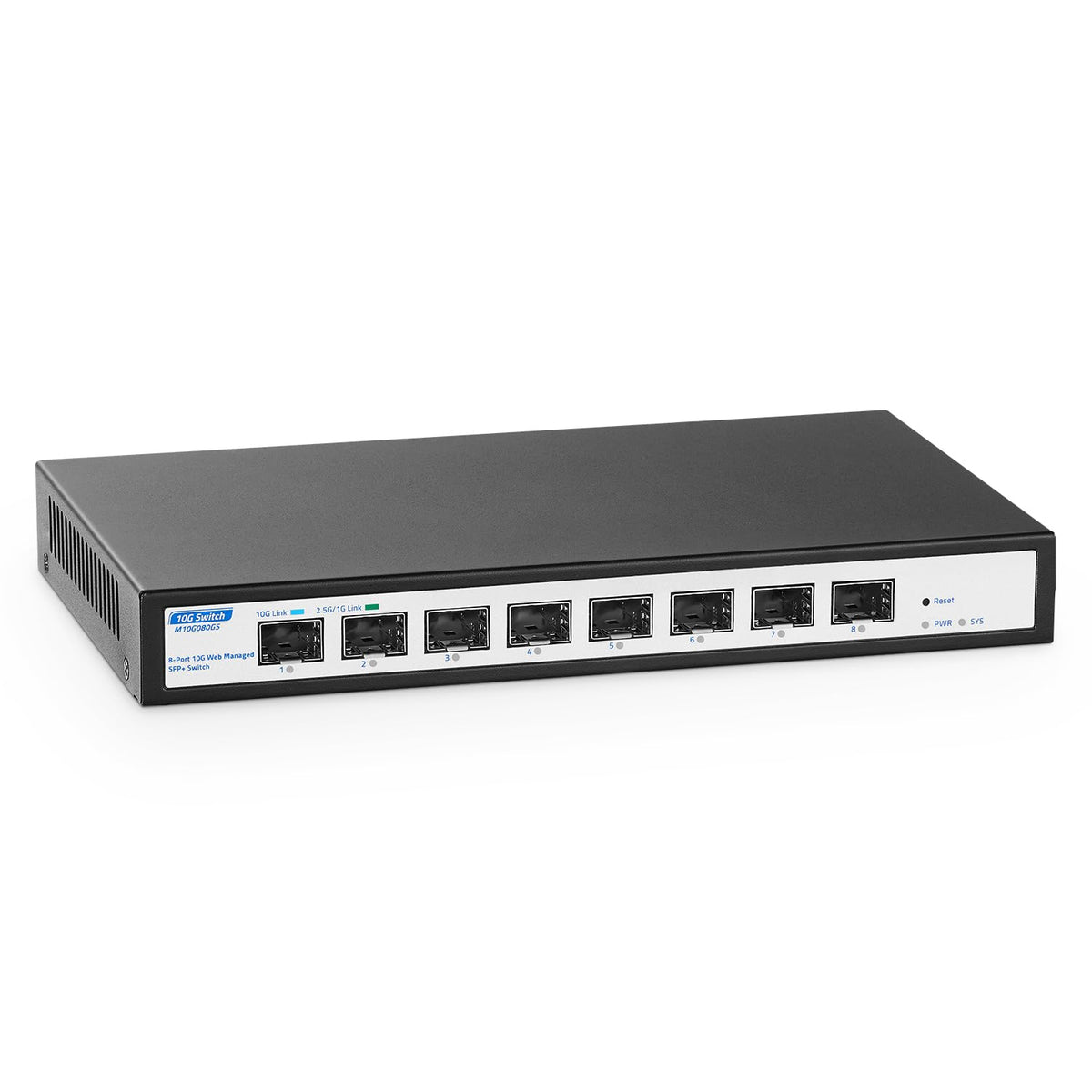 Yulinca 8 Port 10Gbps Sfp+ Managed Switch, Support 1G/2.5G/10G Sfp Module, 160Gbps Bandwidth, Desktop|Wallmount Metal Fanless Ma