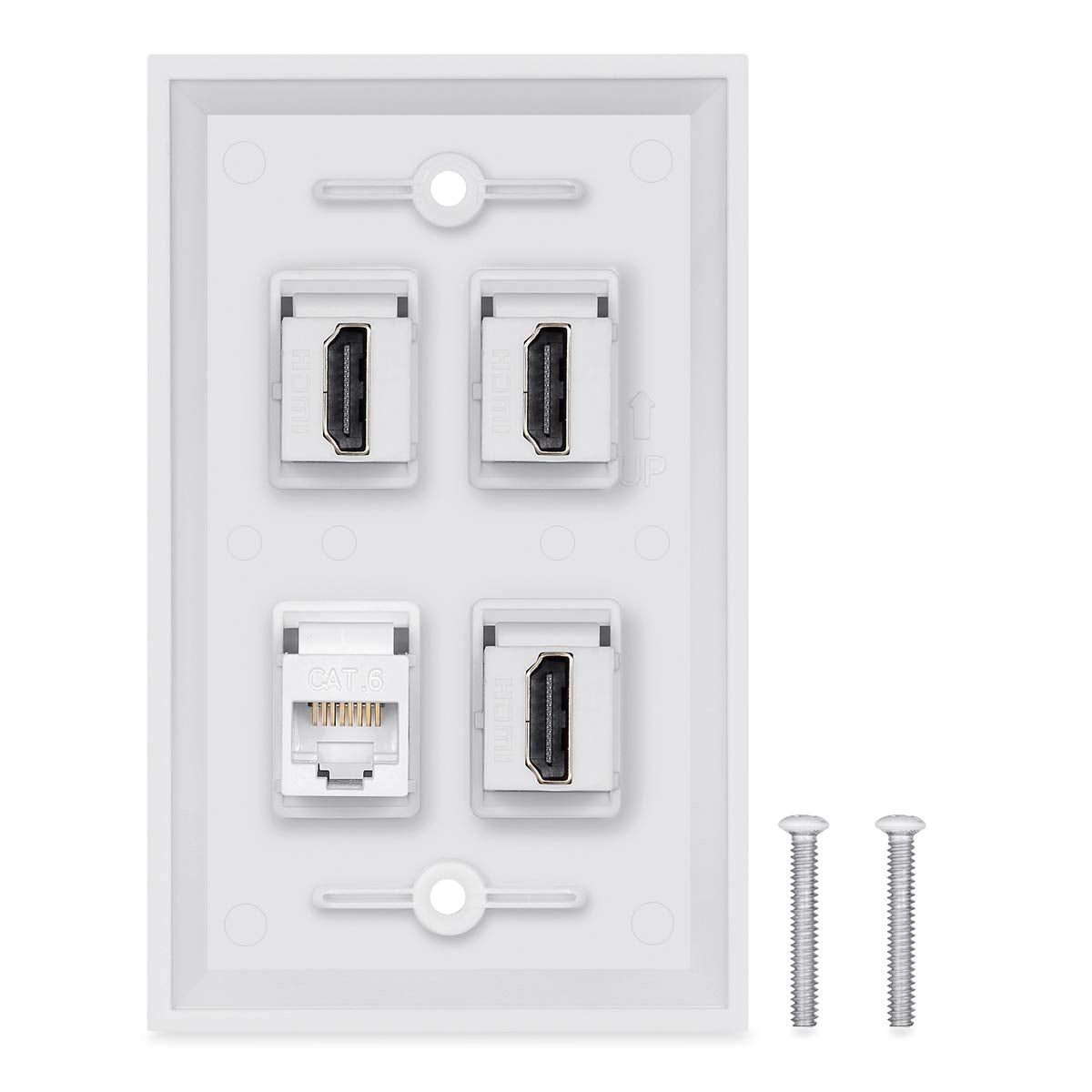 Hdmi Wall Plate 4 Port,Cat6 Ethernet Wallplate, Hdmi 2.0 Decorative Wall Outlet Female To Female For Hdtv (White)