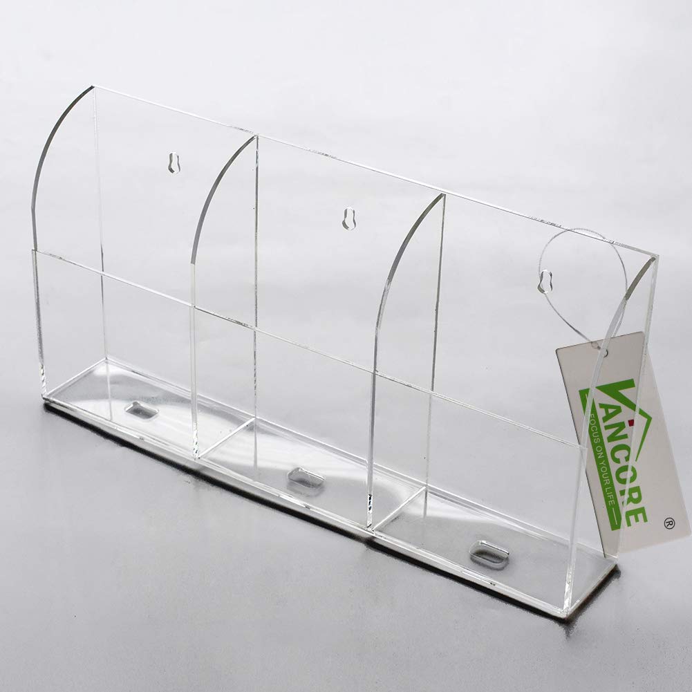 Vancore Clear Wall Mounted Charging Phone Holder Smart Phone Station Tv Remote Control Holder Wall Box (3 Holes)