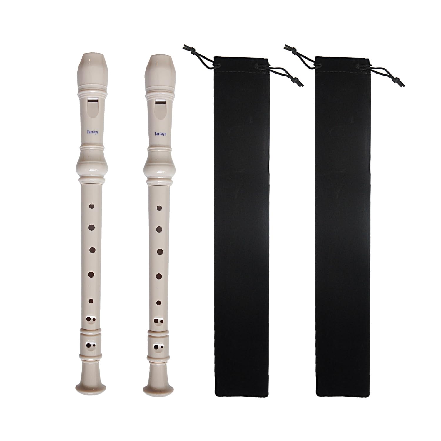 Farcaya 2-Piece Soprano Recorder Instrument for Beginners German Style C Key 8 Hole Descant with Clean Rods 2 Storage Cases (Whi