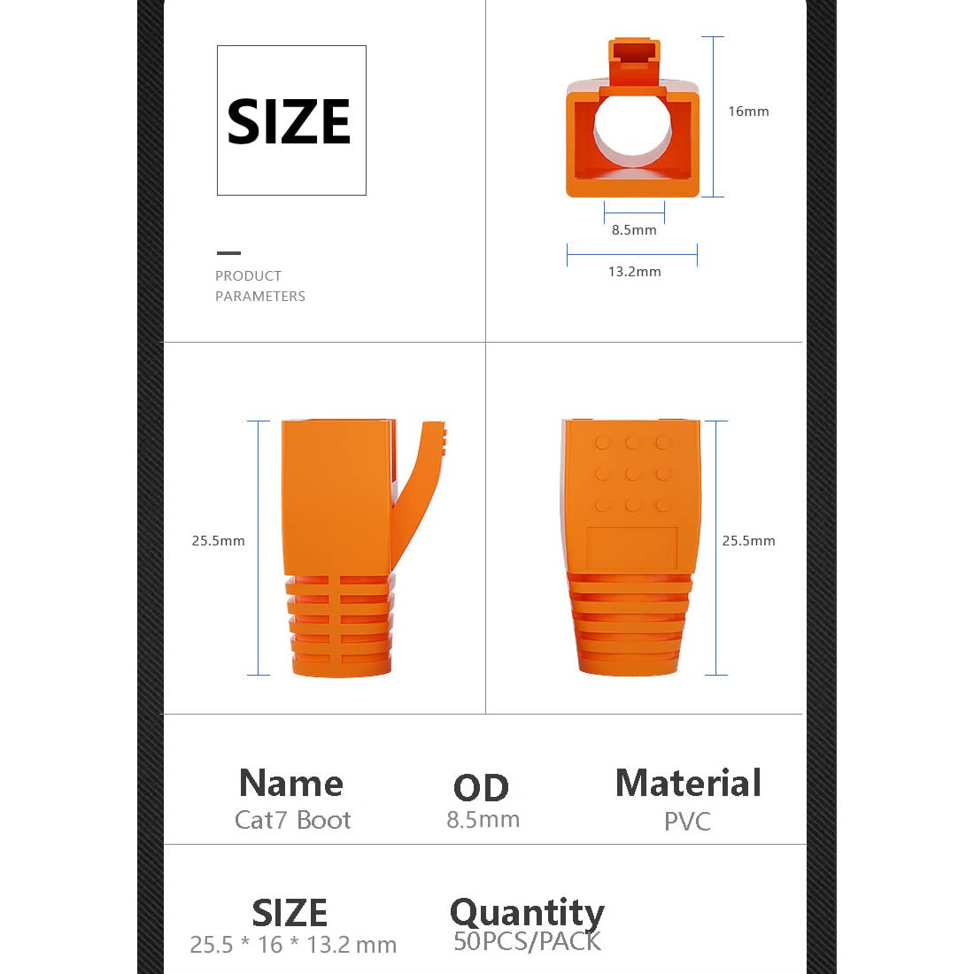 50 Pcs Cat6A Cat7 Cat8 Strain Relief Boot, Rj45 Plug Connector Cover Modular Network Plug Connector Cap Cable Connector Boots, Darkgrey