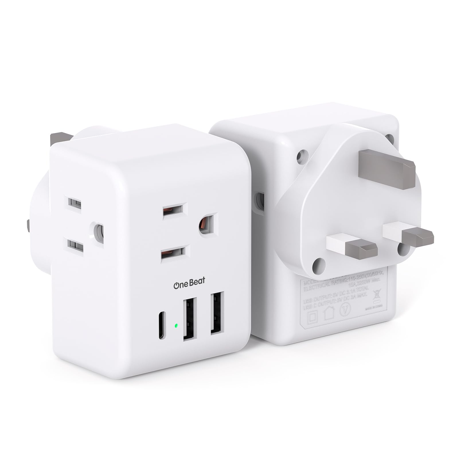 2 Pack Us To Uk Ireland Travel Plug Adapter, Type G Power Plug Adapter With 3 Outlets 3 Usb Ports(1Usb C), European Travel Plug
