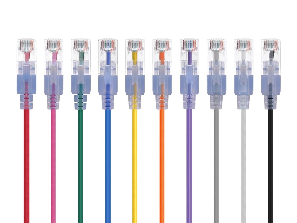 Monoprice Cat6A 5Ft 10 Color 10 Pk Patch Cable Utp 30Awg 10G Pure Bare Copper Snagless Rj45 Slimrun Series Ethernet Cable