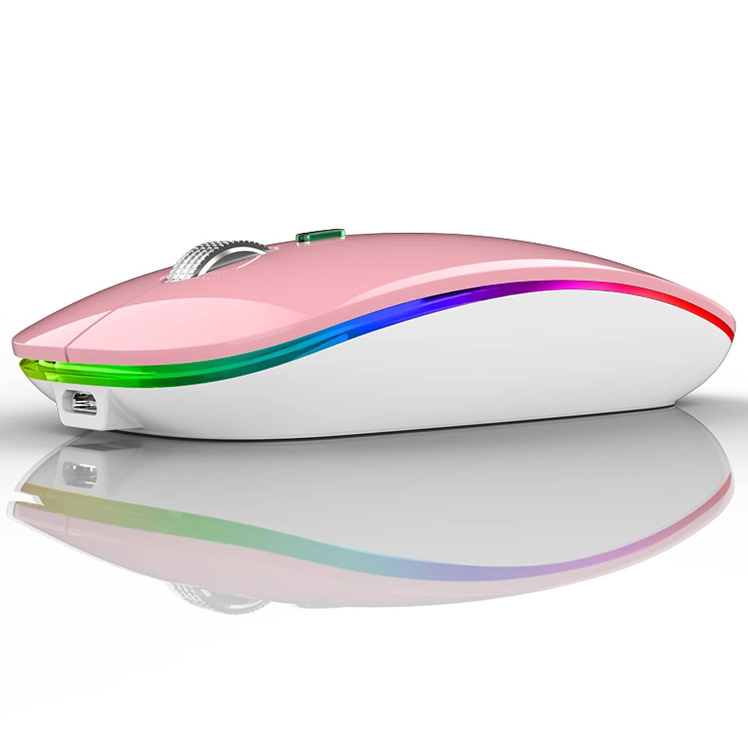 Uiosmuph Led Wireless Mouse, G12 Slim Rechargeable Silent 2.4G Portable Usb Optical Computer Mice With Receiver And Type C Adapt