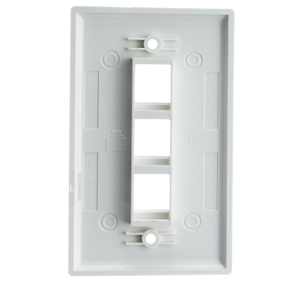 Keystone Wall Plate 3 Port, White (Cat5E, Cat6, Coax (Video), Aux (Cat6 For Data, Ip Phone, Pots Or Other), Single Gang, Cablewh