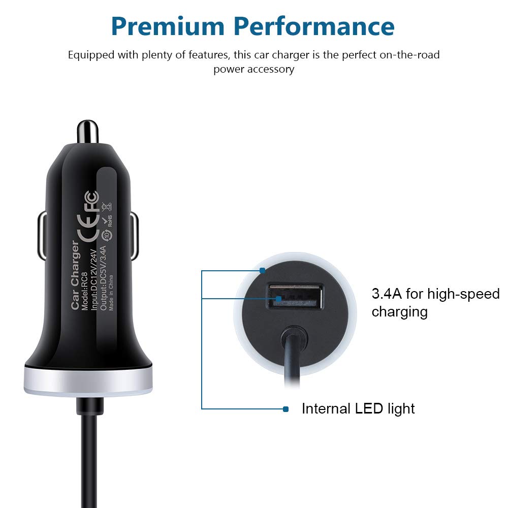 Usb C Car Charger, 3.4A Fast Charging Car Adapter+3Ft Type C Cable For Samsung Galaxy S24 S23 S22 S21 S20 S10 Note 20 A10E A20 A