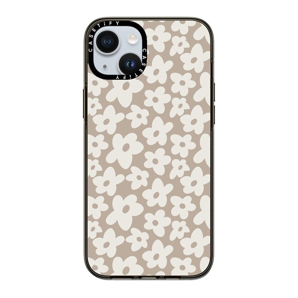 Casetify Compact Case For Iphone 15 Plus [2X Military Grade Drop Tested / 4Ft Drop Protection]   Natural Flower   Clear Black